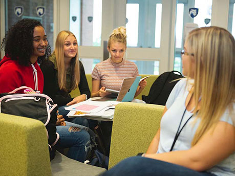 Students studying in the Biomedical Building on the Penn State Fayette campus.