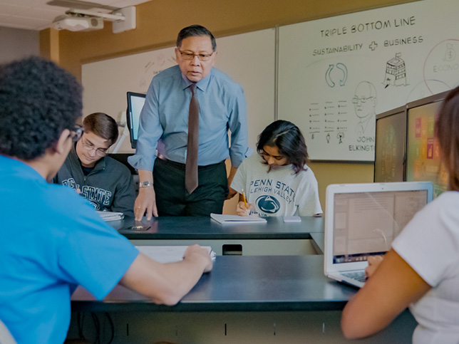 Penn State Lehigh Valley faculty member teaching in a classroom